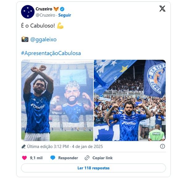 Gabigol &eacute; apresentado pelo Cruzeiro em um Mineir&atilde;o lotado(Imagem:Reprodu&ccedil;&atilde;o)