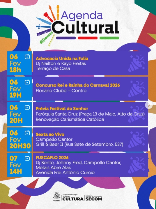 Agenda Cultural movimenta Floriano com música, fé e tradição neste fim de semana