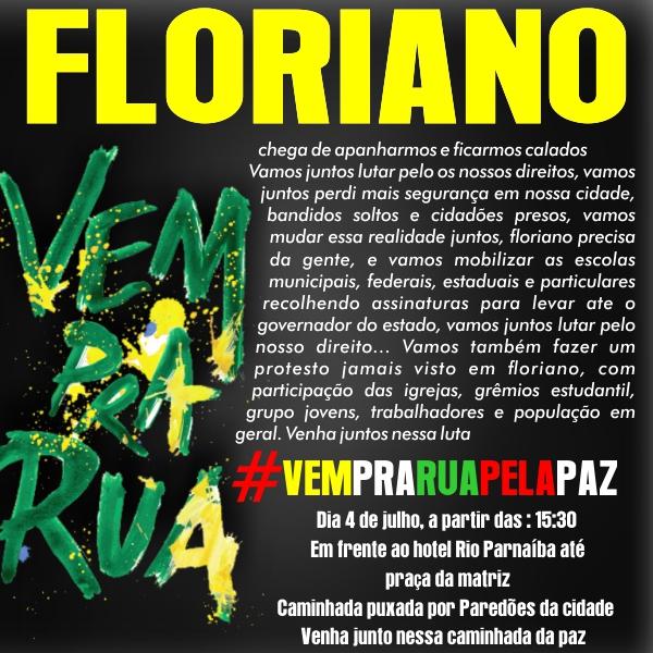 Por mais segurança, Floriano realizará Caminhada da Paz.(Imagem:Divulgação)