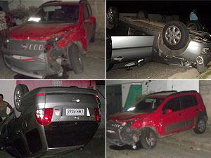 Acidente deixa Uno destruído e Palio capotado em Teresina