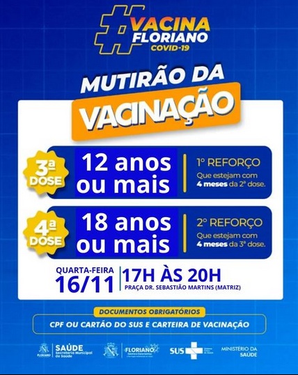 Floriano: "Mutirão da Vacinação" contra a Covid-19 acontece quarta-feira (16)
