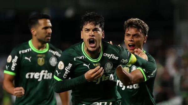 Coritiba x Palmeiras, comemora&ccedil;&atilde;o do gol de Gustavo G&oacute;mez.(Imagem:Cesar Greco/Palmeiras)