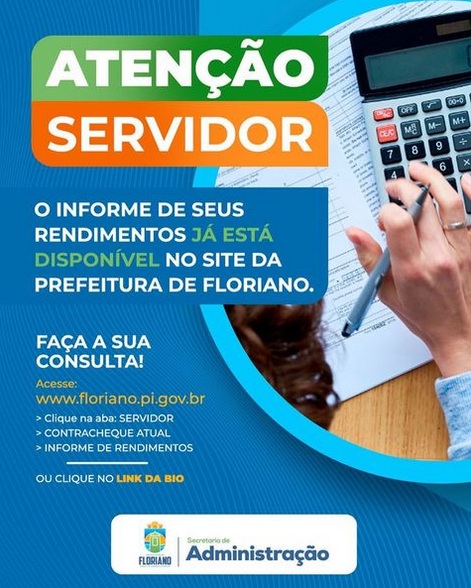 Prefeitura de Floriano disponibiliza informe de rendimentos para servidores públicos municipais