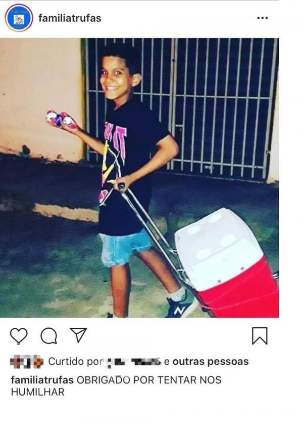 Luiz Neto, de 11 anos, ajuda os pais na venda de trufas em Teresina.(Imagem:Reprodu&ccedil;&atilde;o/Instagram)