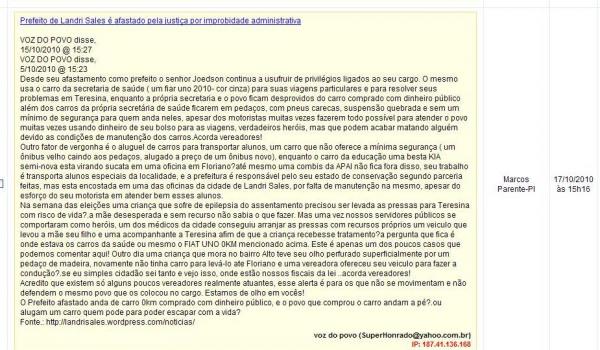 Coment&aacute;rio deixado pelo leitor(Imagem:Reprodu&ccedil;&atilde;o)