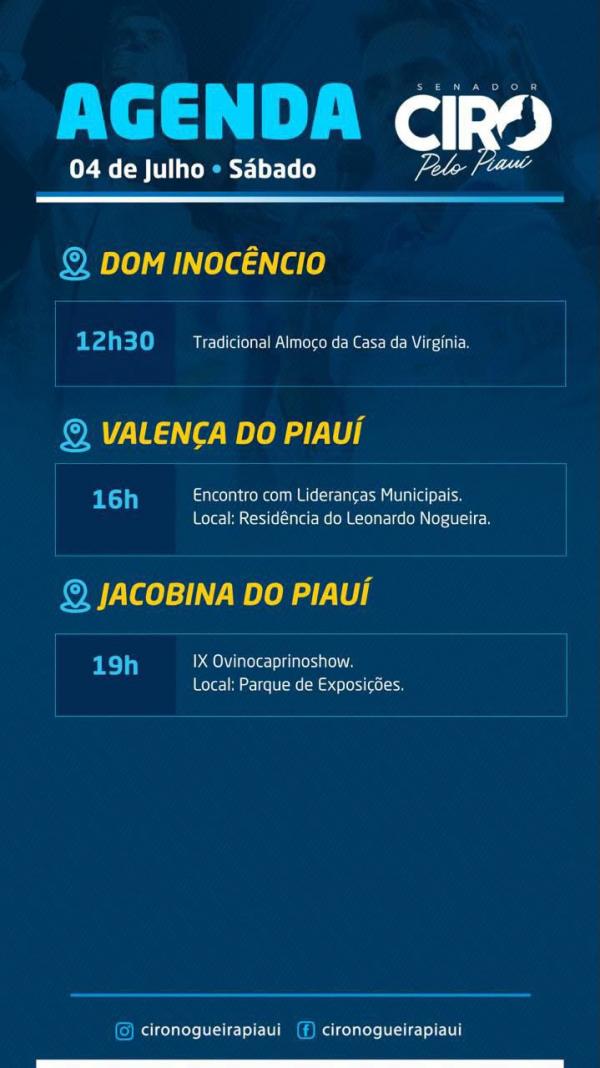 Senador Ciro Nogueira cumpre agenda neste s&aacute;bado (04)(Imagem:Ascom)