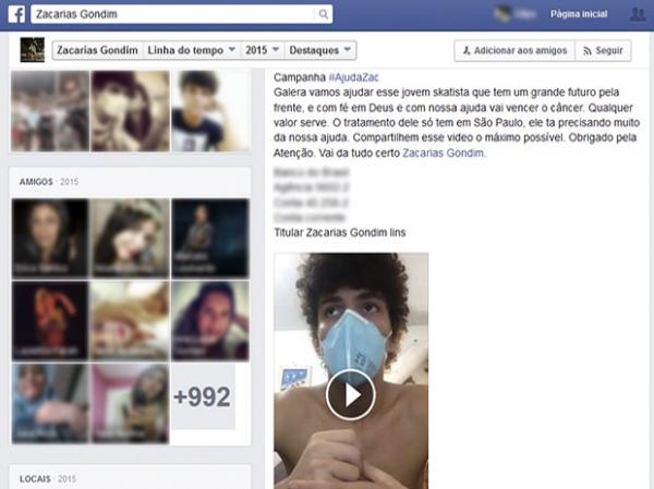 No Facebook, Zacarias fez campanha em que declarava ter leucemia.(Imagem:Divulga&ccedil;&atilde;o/Facebook)