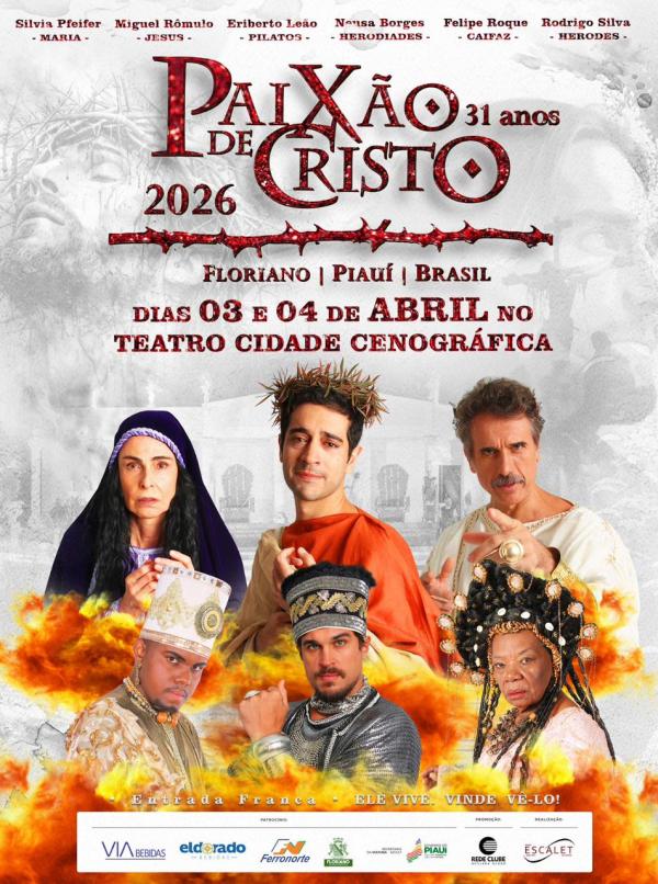 Floriano, no Piauí, será novamente palco de um dos maiores espetáculos religiosos ao ar livre do Brasil. A tradicional ?Paixão de Cristo? chega à sua 31ª edição em 2026, reunindo a(Imagem:Reprodução)