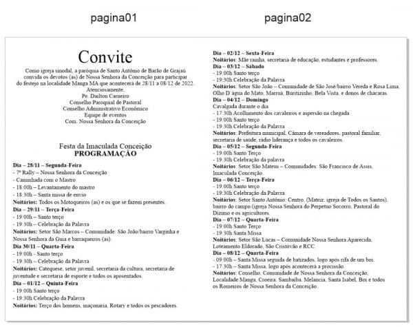 Programa&ccedil;&atilde;o dos festejos de Nossa Senhora da Concei&ccedil;&atilde;o(Imagem:Divulga&ccedil;&atilde;o)