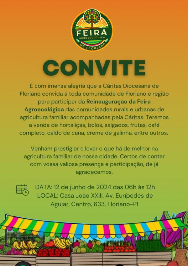 Reinauguração da Feira Agroecológica da Cáritas Diocesana será realizada nesta quarta (12)(Imagem:Divulgação)