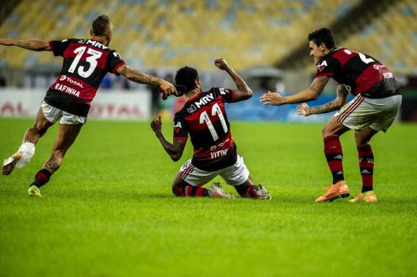 Vitinho celebra o gol da vit&oacute;ria do Flamengo.(Imagem:Marcelo Cortes/Flamengo/Direitos Reservados)