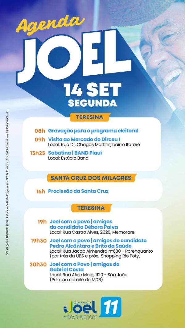 AGENDA JOEL RODRIGUES - 14/09(Imagem:Ascom)