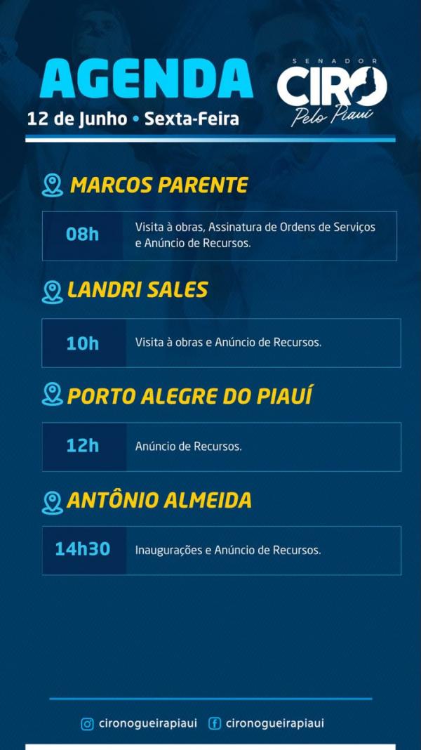 Senador Ciro Nogueira cumpre agenda nesta sexta-feira (12).(Imagem:Ascom)