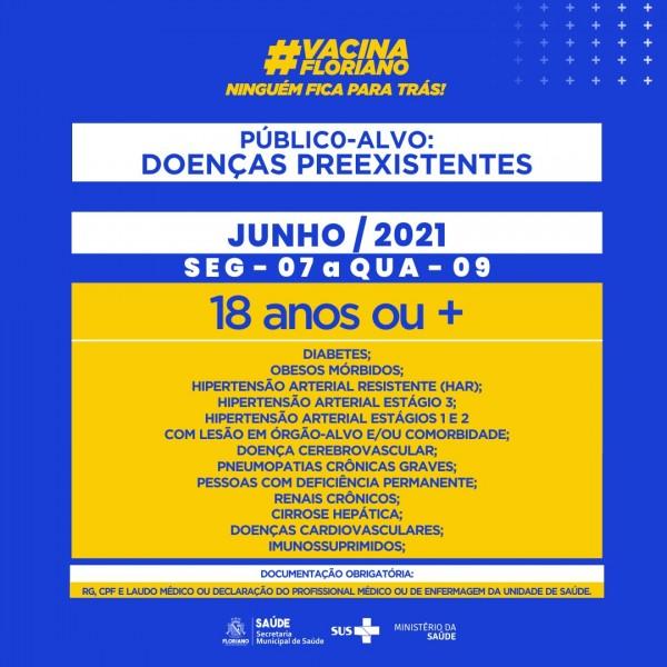 Pessoas com comorbidades a partir dos 18 anos serão vacinadas em Floriano