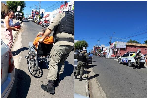3&ordm; BPM de Floriano realiza a&ccedil;&atilde;o humanizada e auxilia pessoas com mobilidade reduzida no tr&acirc;nsito.(Imagem:Divulga&ccedil;&atilde;o/PM)