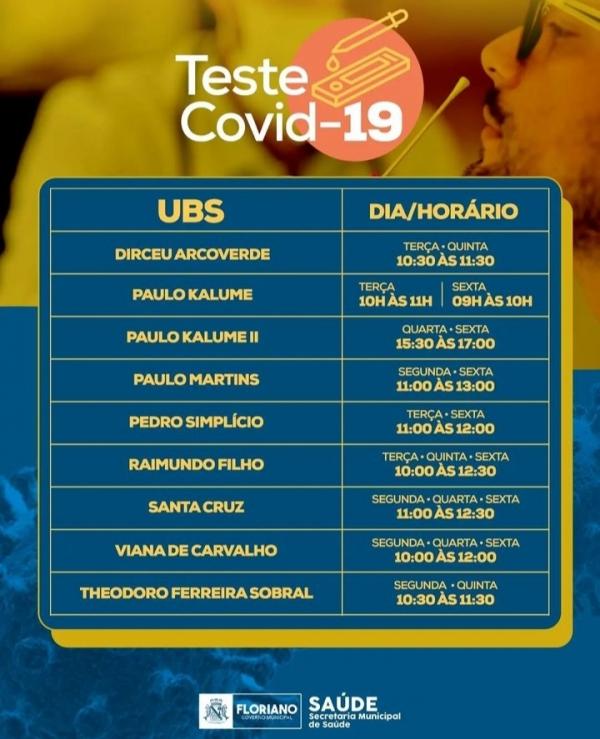 Confira o cronograma de testes para Covid-19 em Floriano(Imagem:Divulga&ccedil;&atilde;o)