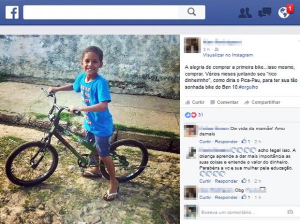Foram seis meses de economia at&eacute; comprar a bicicleta.(Imagem:Reprodu&ccedil;&atilde;o/Facebook)