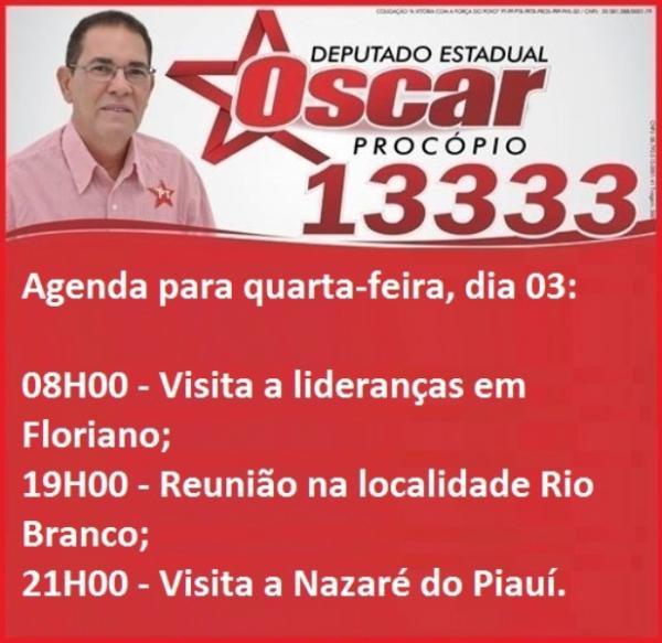 Confira a agenda do candidato Oscar Proc&oacute;pio para esta quarta (3).(Imagem:Assessoria de Comunica&ccedil;&atilde;o)