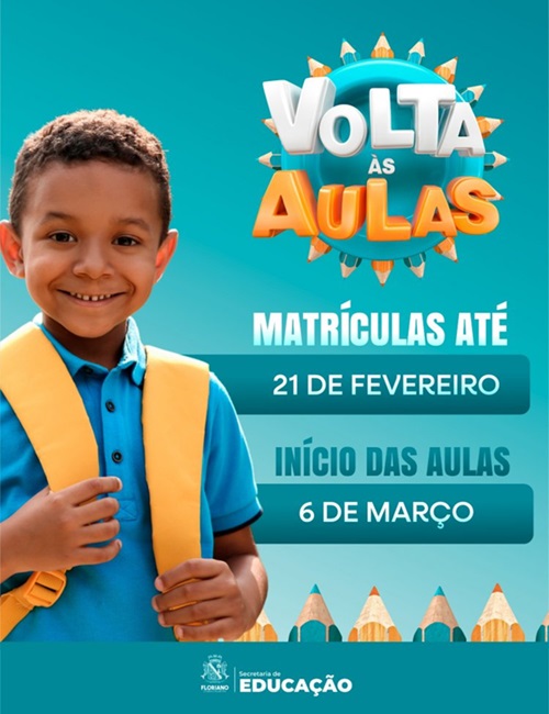 SEMED de Floriano divulga data de início do ano letivo e prazo final para realização de matrículas