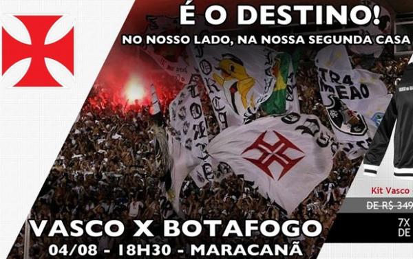 P&aacute;gina oficial do Vasco na internet estampa a frase 