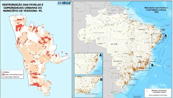 IBGE 2022: Piau&iacute; tem quase 200 mil pessoas vivendo em favelas e comunidades urbanas; 98% em Teresina (Imagem:IBGE)
