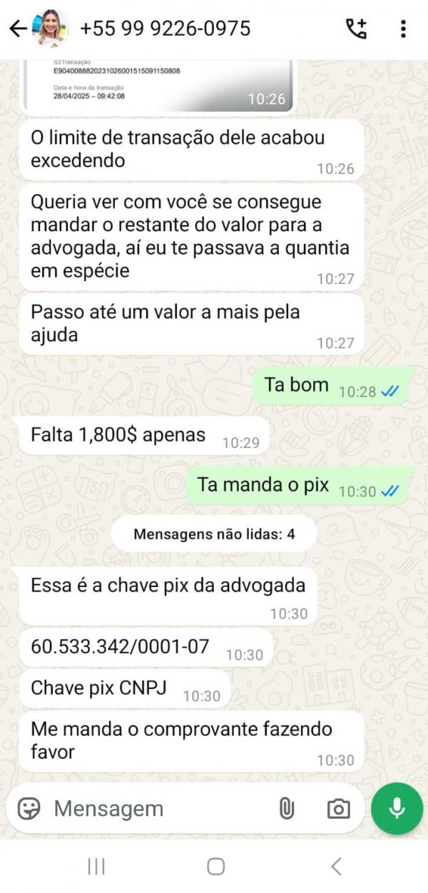 Golpistas usam nome da primeira-dama de Bar&atilde;o de Graja&uacute;, Talita Laci, para aplicar golpes no WhatsApp.(Imagem:Divulga&ccedil;&atilde;o)