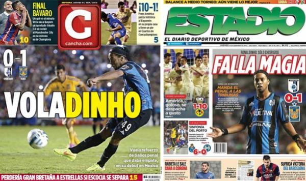 Jornais mexicanos estampam erro na estreia de Ronaldinho Ga&uacute;cho.(Imagem:Reprodu&ccedil;&atilde;o)