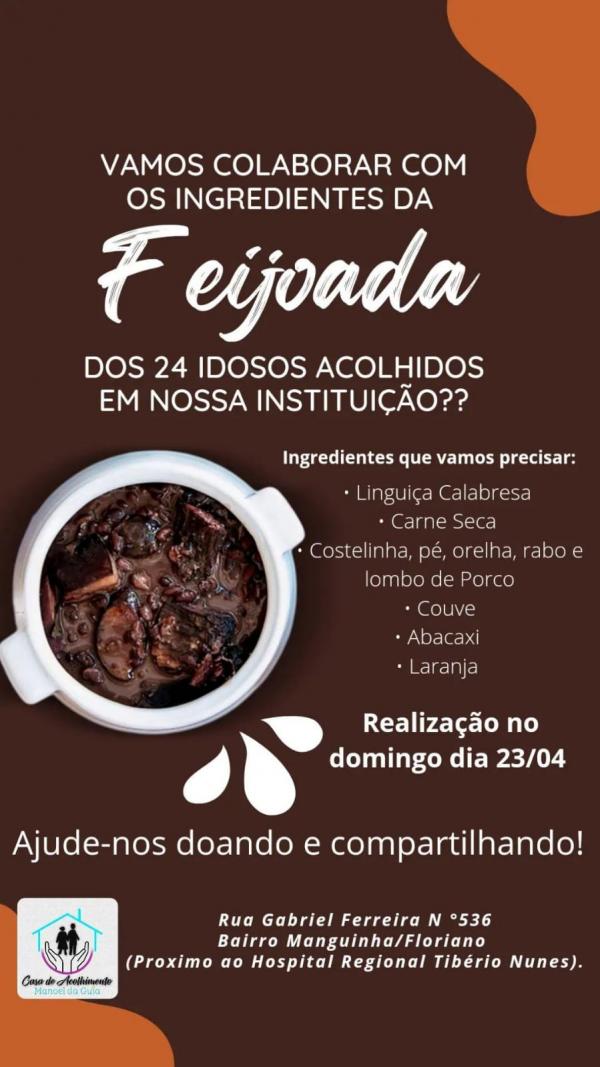Casa do Idoso em Floriano conta com ajuda da comunidade para servir feijoada aos seus acolhidos