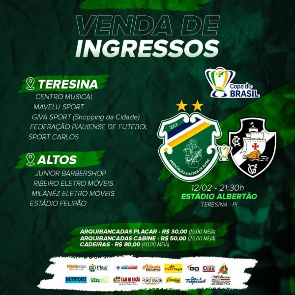 Altos x Vasco, ingressos.(Imagem:Reprodu&ccedil;&atilde;o/Instagram)