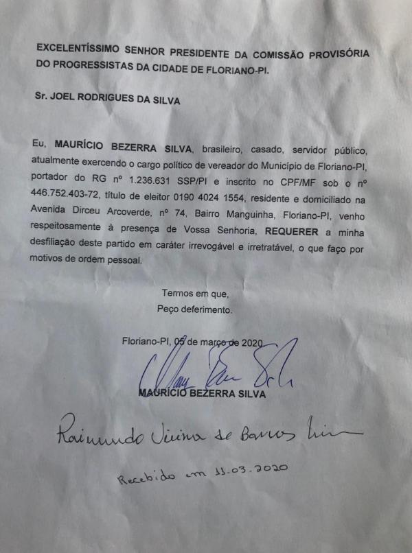 Vereador Maurício Bezerra confirma desfiliação do partido Progressista.(Imagem:Divulgação)