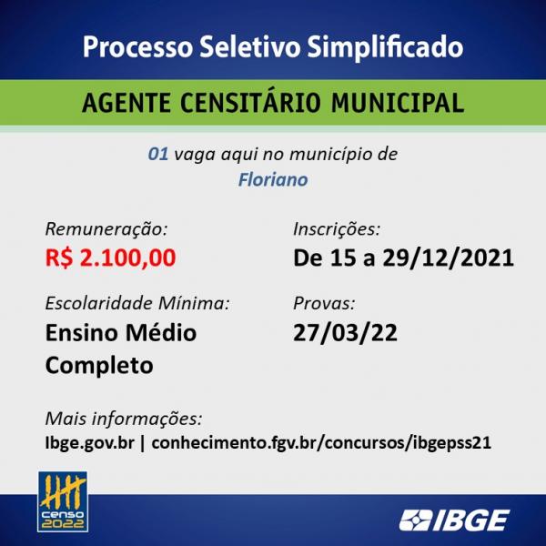 Confira as vagas do Processo Seletivo do IBGE para Floriano(Imagem:Divulga&ccedil;&atilde;o)