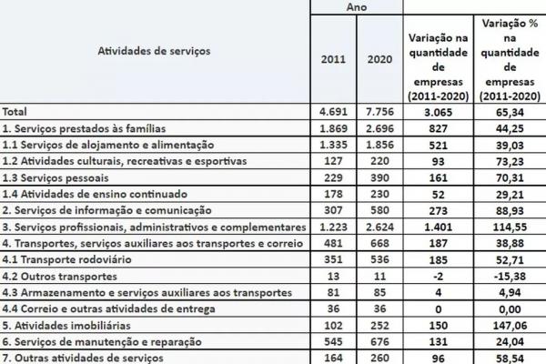  Atividades de servi&ccedil;os entre 2011 e 2020.(Imagem:Divulga&ccedil;&atilde;o /IBGE)