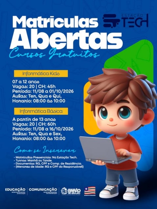 Estação Tech de Barão de Grajaú abre matrículas para cursos gratuitos de informática