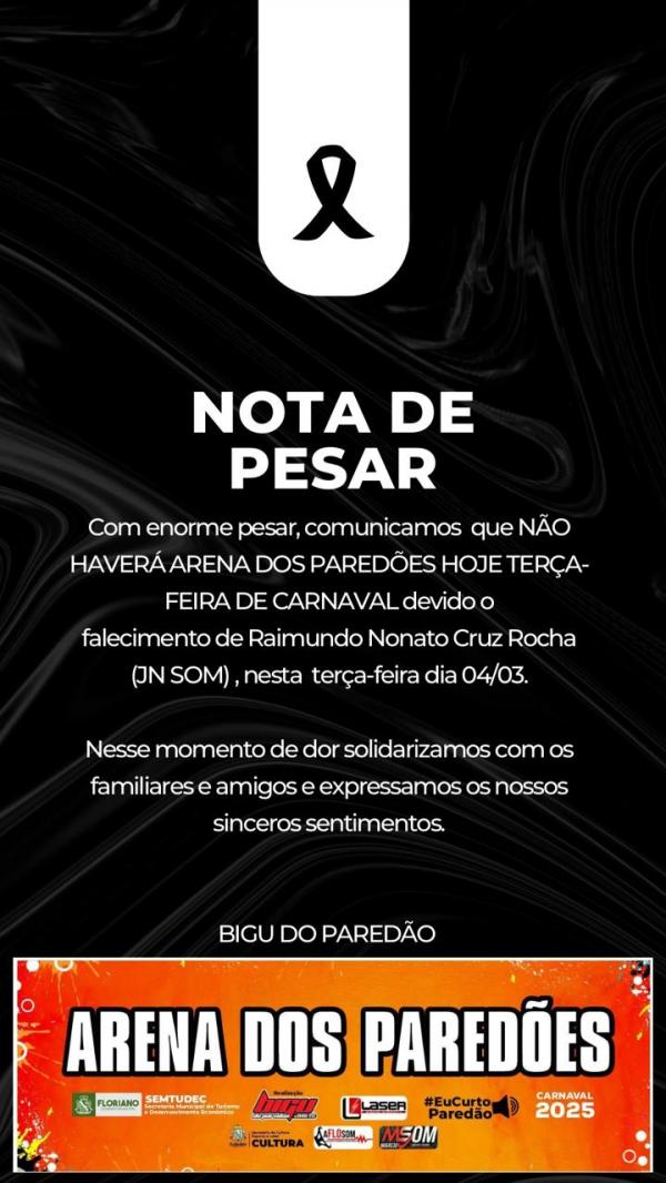 Cancelamento da Arena dos Paredões nesta terça-feira de Carnaval