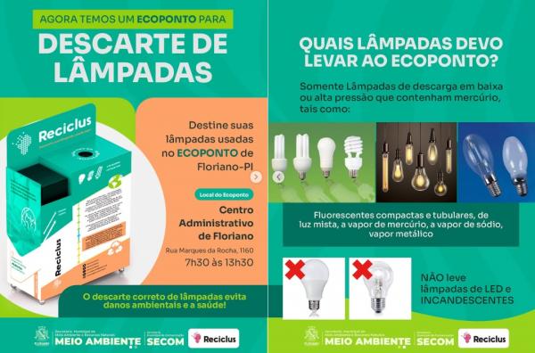 Floriano ganha Ecoponto para descarte seguro de lâmpadas.(Imagem:Reprodução/Instagram)