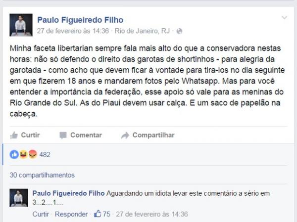 OAB-PI diz que post de neto de ex-presidente discrimina mulheres