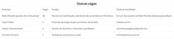 Outras vagas(Imagem:Balcão de Emprego)
