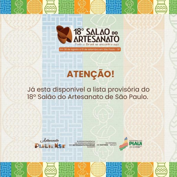 Sudarpi divulga lista provisória para o 18º Salão do Artesanato de São Paulo - Raízes Brasileiras
