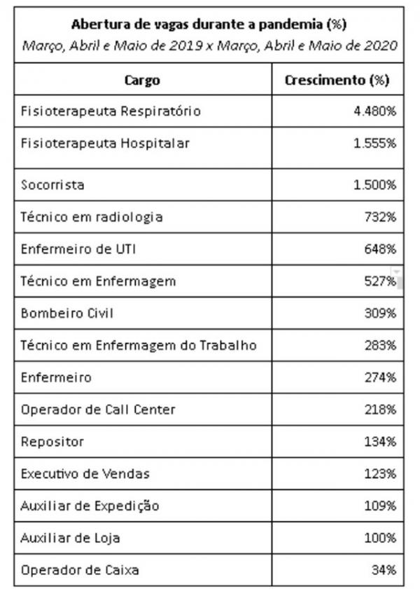 Cargos com aumento de vagas durante a pandemia, segundo a Catho.(Imagem:Divulga&ccedil;&atilde;o)