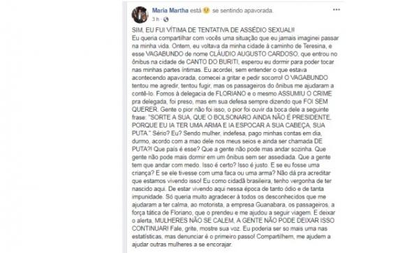 Homem &eacute; conduzido para a Delegacia de Floriano ap&oacute;s assediar passageira em &ocirc;nibus.(Imagem:Reprodu&ccedil;&atilde;o/Facebook)