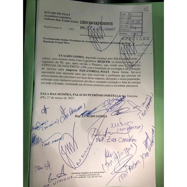  Assembleia Legislativa do Piau&iacute; aprova instala&ccedil;&atilde;o de CPI para investigar concession&aacute;ria de energia el&eacute;trica do estado.(Imagem: Divulga&ccedil;&atilde;o )