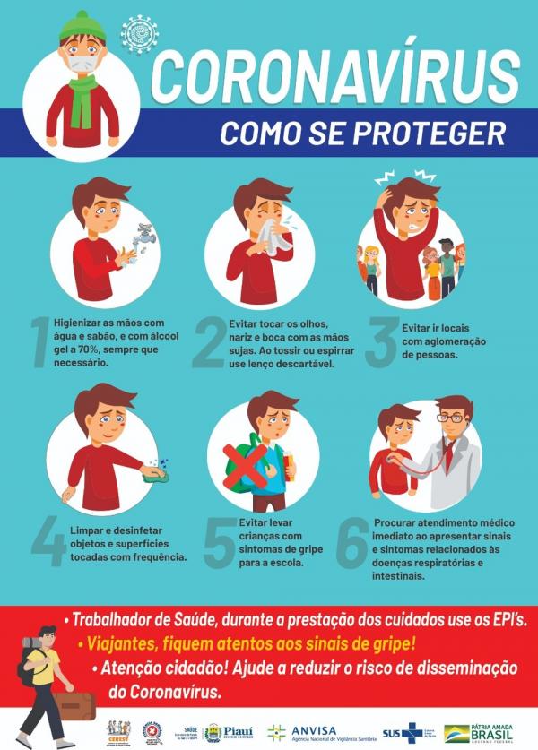  Folheto informativo mostra como se proteger do coronav&iacute;rus.(Imagem:Divulga&ccedil;&atilde;o/Sesapi )