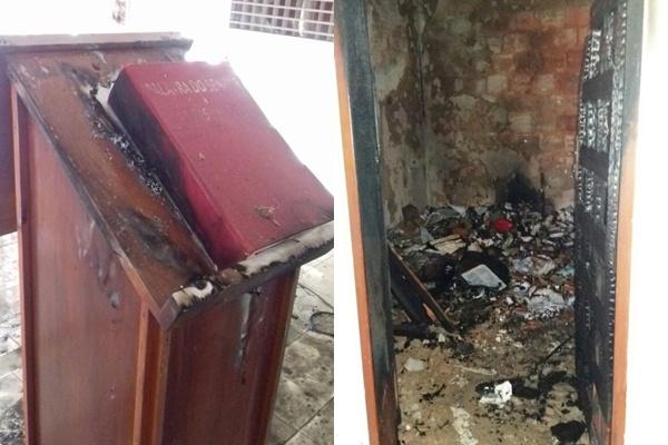 Igreja de S&atilde;o Sebasti&atilde;o &eacute; furtada e incendiada por criminosos.(Imagem:Reprodu&ccedil;&atilde;o/Whats App)