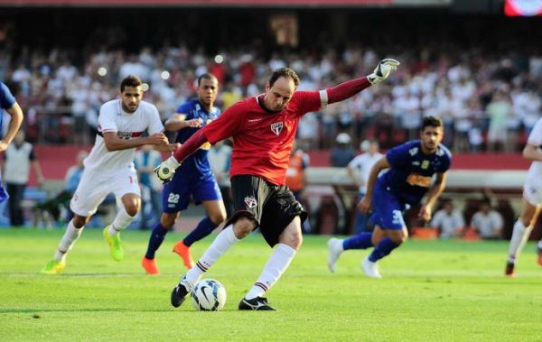 Rog&eacute;rio Ceni bate p&ecirc;nalti, faz, e chega a marca de 120 gols na carreira.(Imagem:Marcos Ribolli)