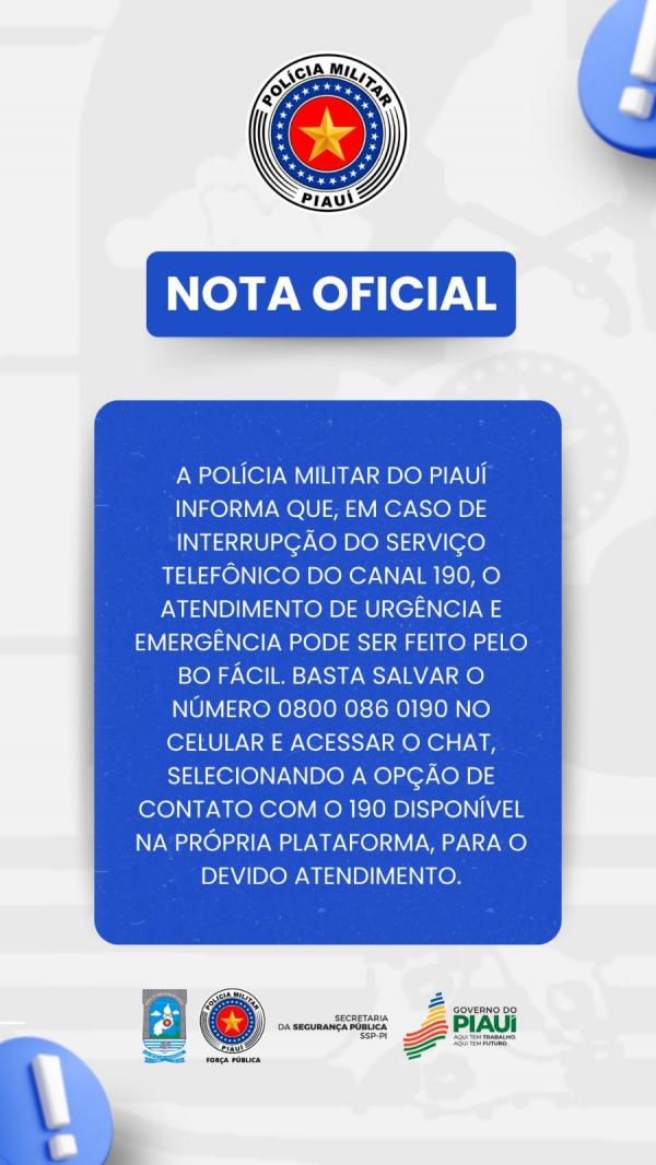 Pol&iacute;cia Militar orienta popula&ccedil;&atilde;o a utilizar canais alternativos para emerg&ecirc;ncias(Imagem:Divulga&ccedil;&atilde;o)