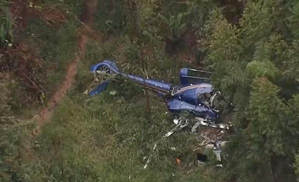 Queda de helic&oacute;ptero na Grande SP (Imagem:Reprodu&ccedil;&atilde;o/ TV Globo)