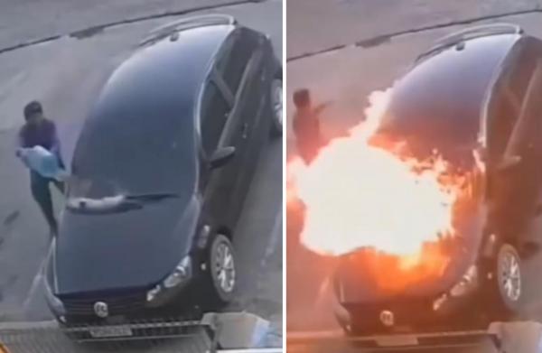 Inc&ecirc;ndio que destruiu carro em frente a supermercado no Centro de Floriano foi criminoso.(Imagem:Reprodu&ccedil;&atilde;o/Instagram)