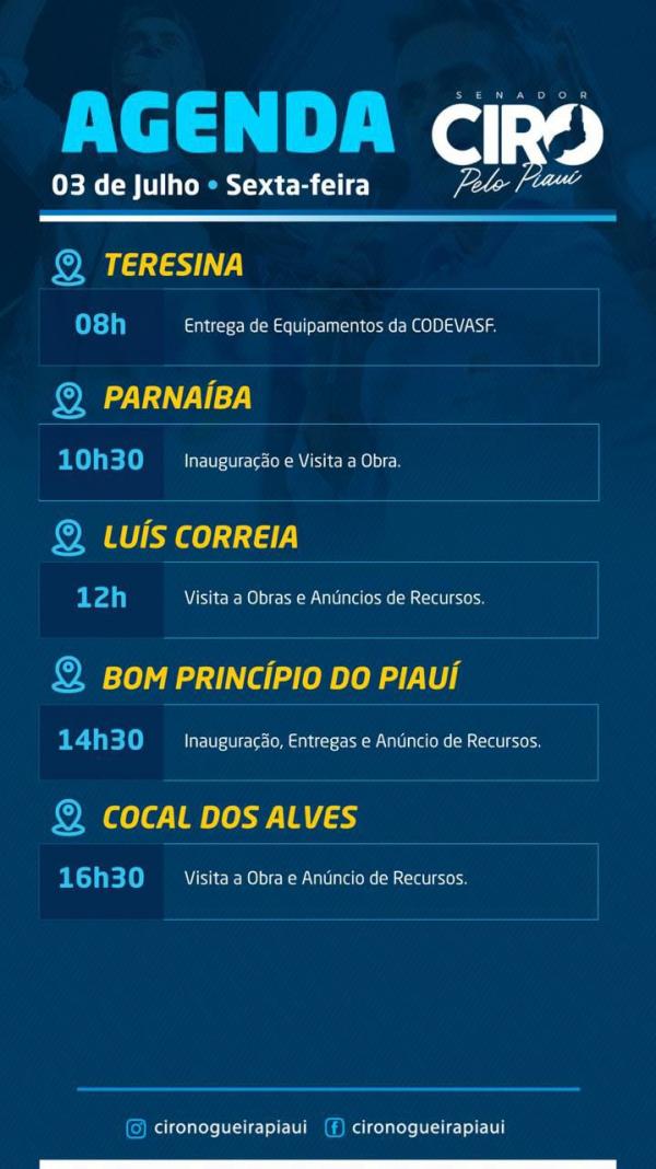Senador Ciro Nogueira cumpre agenda nesta sexta-feira (03)(Imagem:Ascom)
