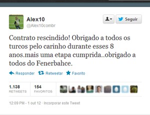 Após ser afastado do Fenerbahçe, Alex rescinde contrato com o clube