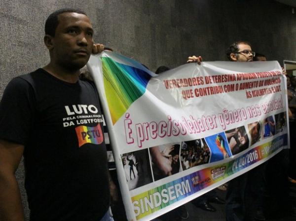 Diversos grupos acompanharam a sess&atilde;o na C&acirc;mara dos Vereadores de Teresina.(Imagem:Catarina Costa/G1)